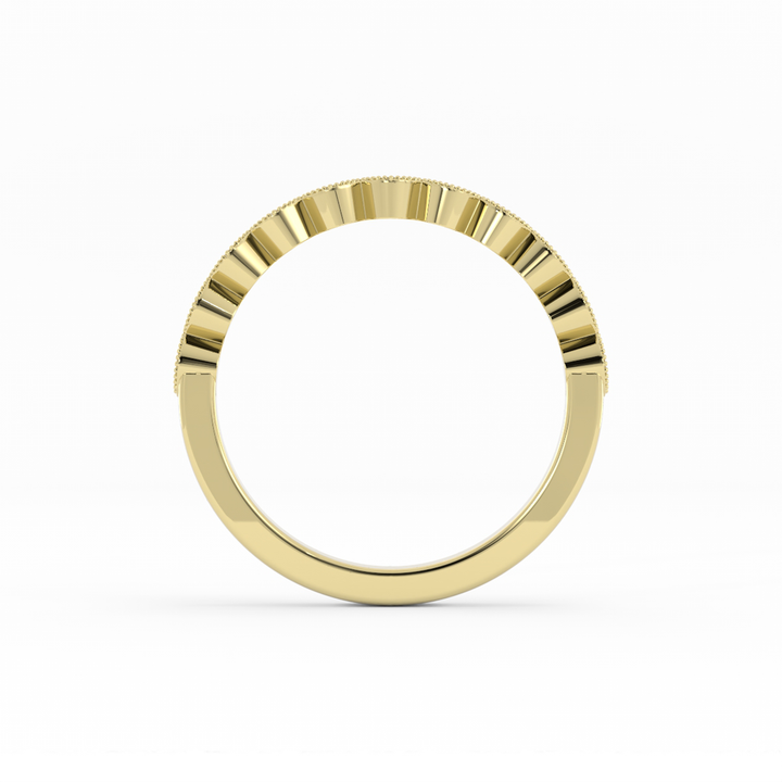 18K Yellow Gold Round Half Shank Eyelet Milgrain Natural Diamond Wedding Band