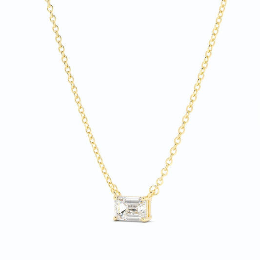 0.5ct Lab Grown Diamond Petite Emerald Cut Solitaire 18K Yellow Gold Necklace