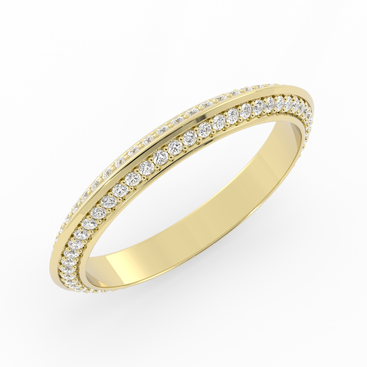 18K Yellow Gold Round Double Knife Edge Lab Grown Diamond Wedding Band