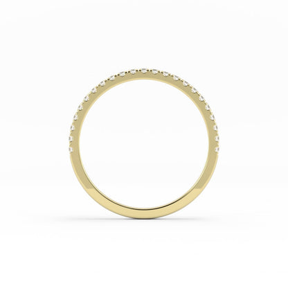 18K Yellow Gold Round Pave Half Shank Lab Grown Diamond Wedding Band