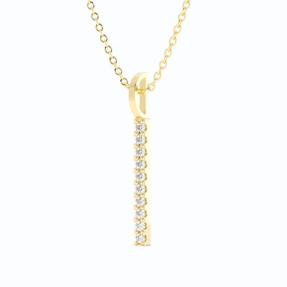 18K Yellow Gold Round Lab Grown Diamond Vertical Bar Pendant Necklace