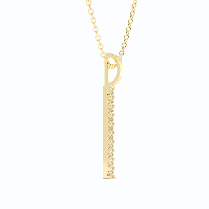 18K Yellow Gold Round Lab Grown Diamond Vertical Bar Pendant Necklace