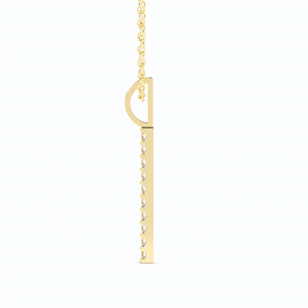 18K Yellow Gold Round Lab Grown Diamond Vertical Bar Pendant Necklace