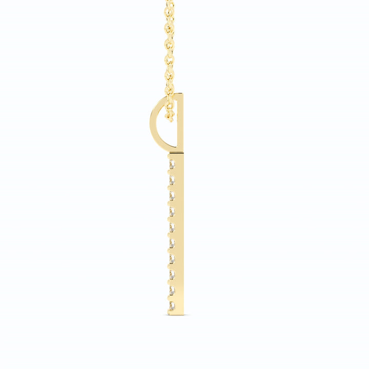 18K Yellow Gold Round Lab Grown Diamond Vertical Bar Pendant Necklace