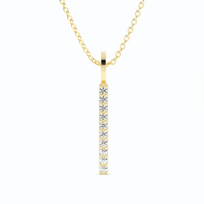 18K Yellow Gold Round Lab Grown Diamond Vertical Bar Pendant Necklace