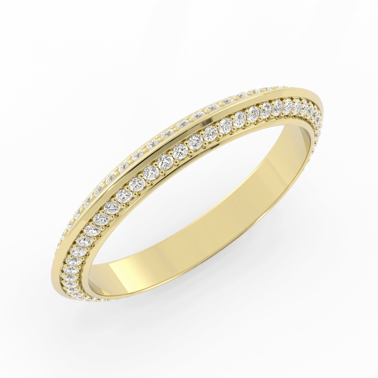 18K Yellow Gold Round Double Knife Edge Natural Diamond Wedding Band