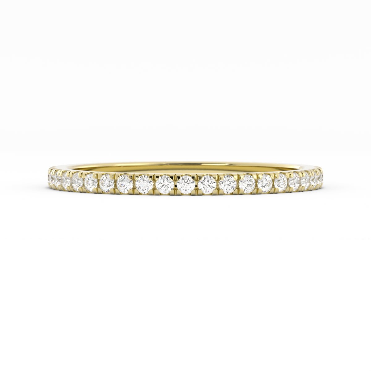 18K Yellow Gold Round Pave Half Shank Natural Diamond Wedding Band