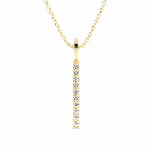 18K Yellow Gold Round Natural Diamond Vertical Bar Pendant Necklace