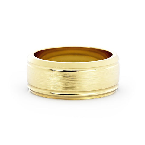 18K Yellow Gold Satin Outside Groove with Beveled Edge 8mm Wedding Band