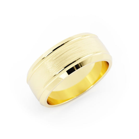 18K Yellow Gold Satin Outside Groove with Beveled Edge 8mm Wedding Band