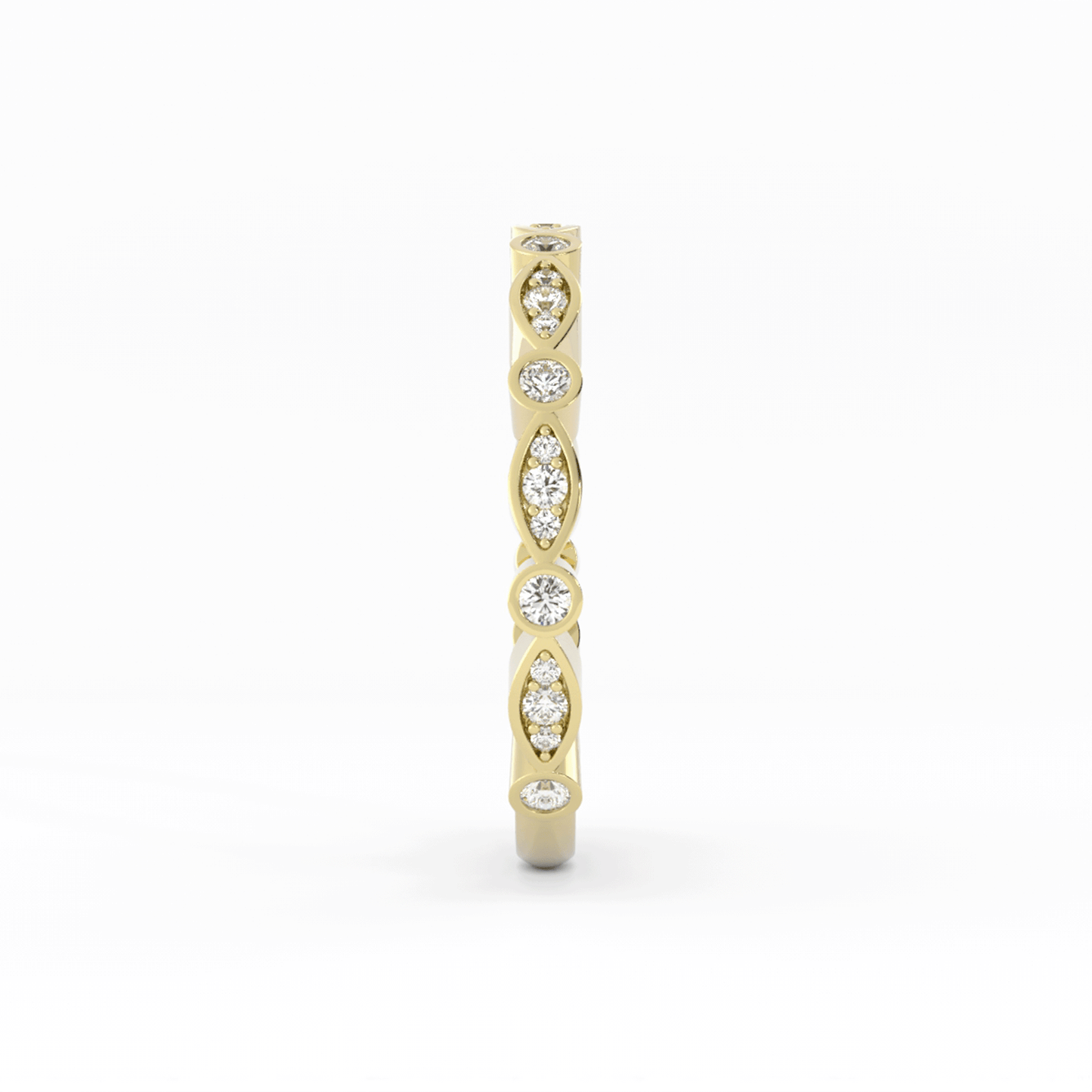 18K Yellow Gold Round Three Quarter Alternating Eyelet Natural Diamond Wedding Band