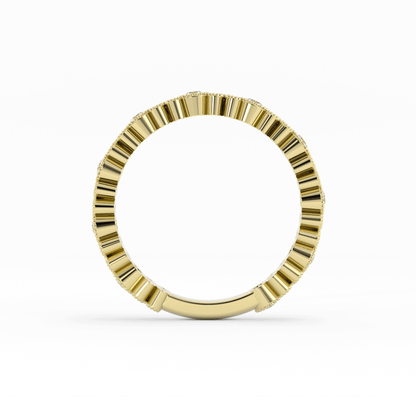 18K Yellow Gold Round Three Quarter Petal and Milgrain Lab Grown Diamond Wedding Band