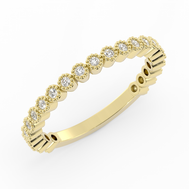 18K Yellow Gold Round Three Quarter Milgrain Lab Grown Diamond Wedding Band