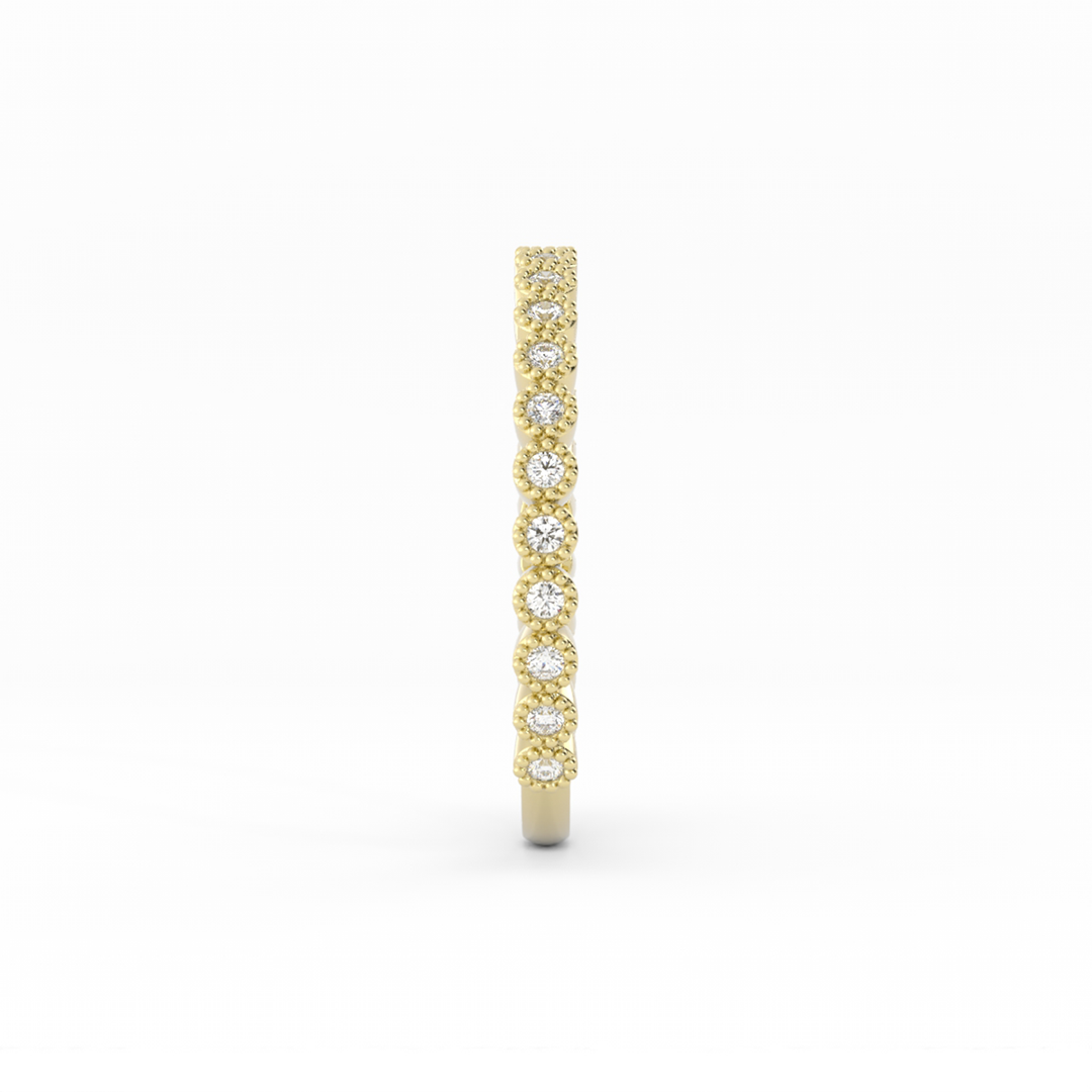 18K Yellow Gold Round Three Quarter Milgrain Lab Grown Diamond Wedding Band