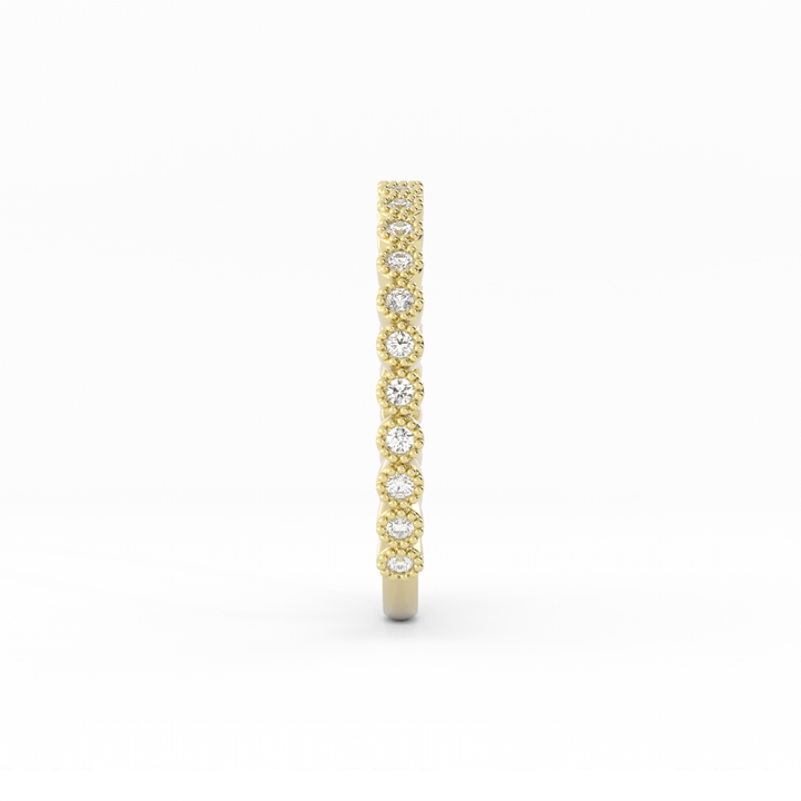 18K Yellow Gold Round Three Quarter Milgrain Lab Grown Diamond Wedding Band