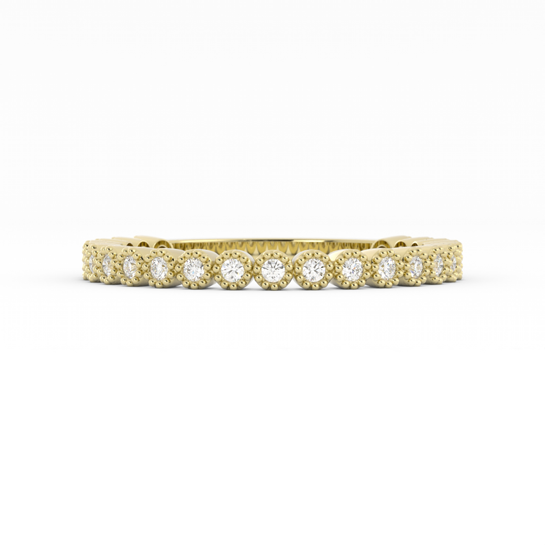 18K Yellow Gold Round Three Quarter Milgrain Lab Grown Diamond Wedding Band