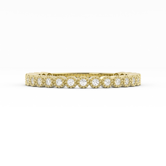 18K Yellow Gold Round Three Quarter Milgrain Lab Grown Diamond Wedding Band