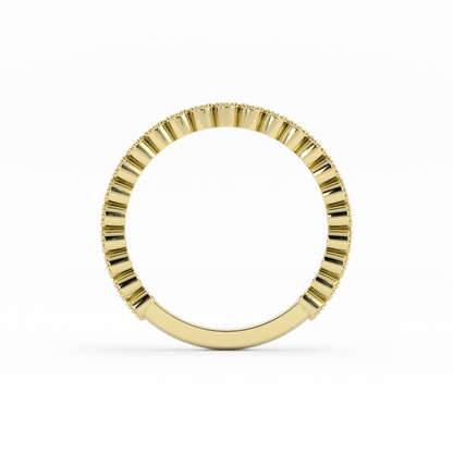 18K Yellow Gold Round Three Quarter Milgrain Natural Diamond Wedding Band