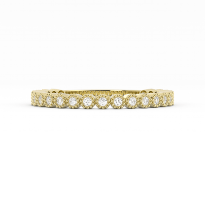 18K Yellow Gold Round Three Quarter Milgrain Natural Diamond Wedding Band