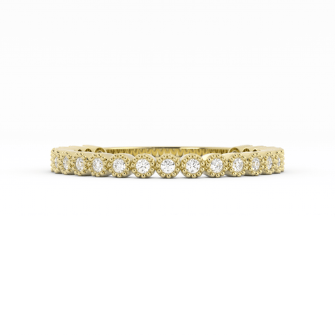 18K Yellow Gold Round Three Quarter Milgrain Natural Diamond Wedding Band