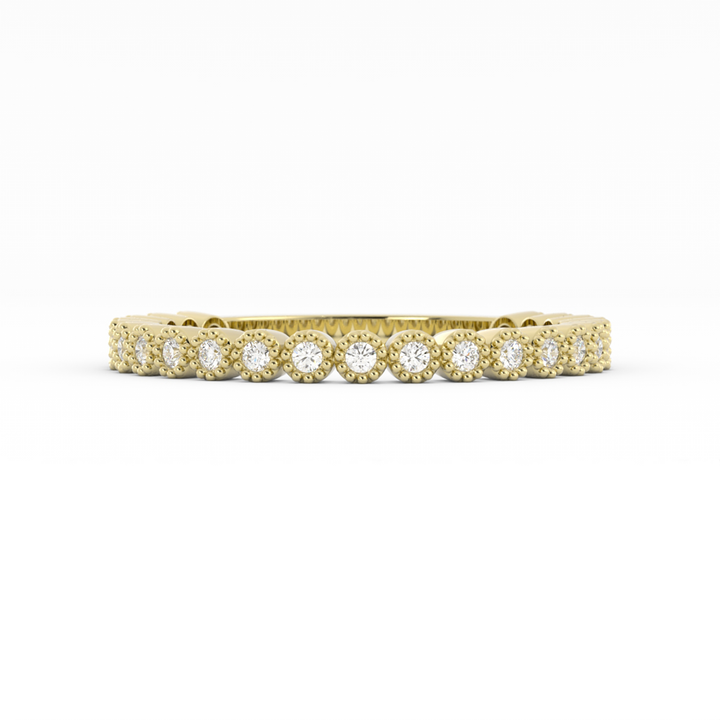 18K Yellow Gold Round Three Quarter Milgrain Natural Diamond Wedding Band