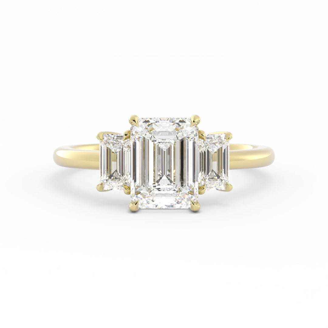 0.5ct Moissanite Emerald Cut Three Stone 18K Yellow Gold Engagement Ring