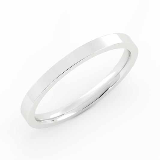 10K White Gold 2mm  Flat Comfort Fit Wedding Band