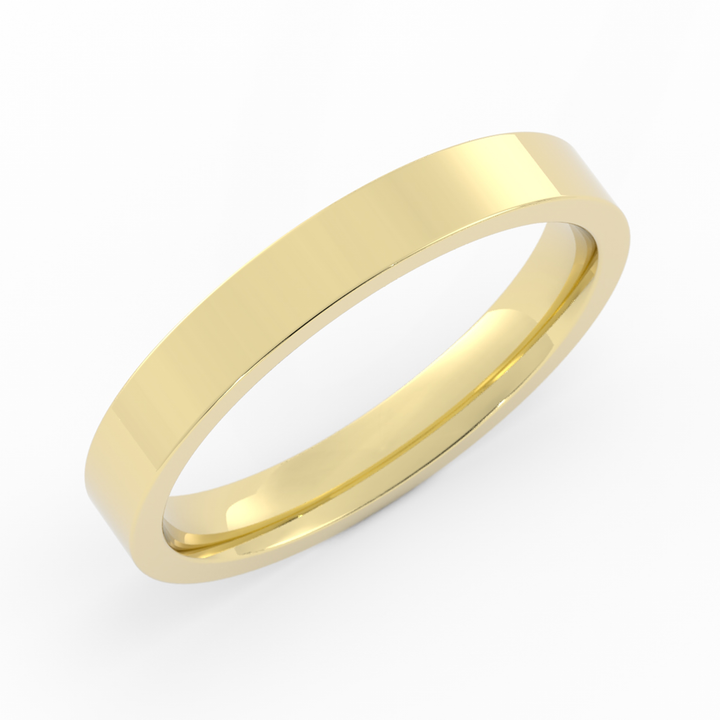 18K Yellow Gold High Polish Flat 3mm Wedding Band