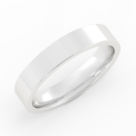 10K White Gold 4mm  Flat Comfort Fit Wedding Band
