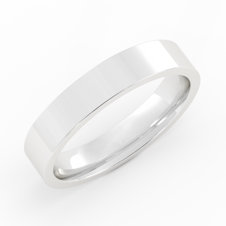 14K White Gold High Polish Flat 4mm Wedding Band