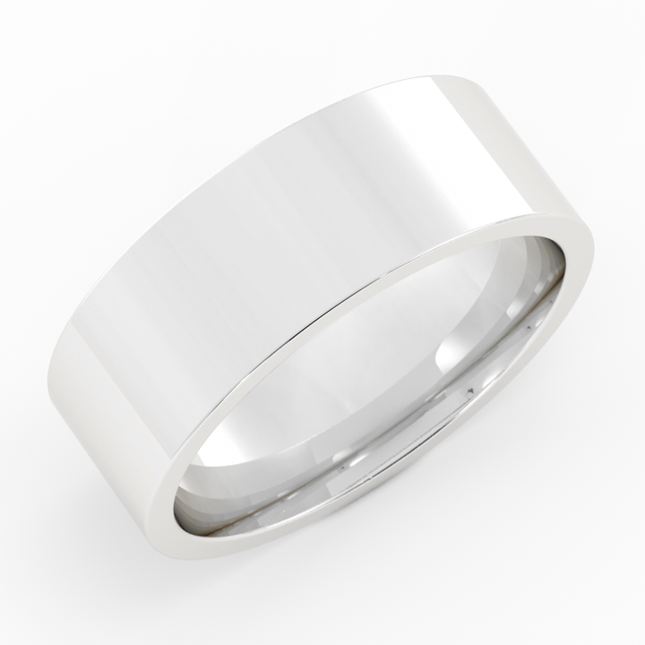 14K White Gold High Polish Flat 7mm Wedding Band
