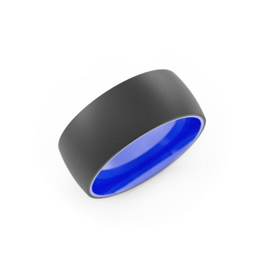 Two-Tone Black Tungsten/Blue Ceramic 8mm Wedding Band