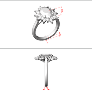 CAD model of the snowflake halo engagement ring before casting