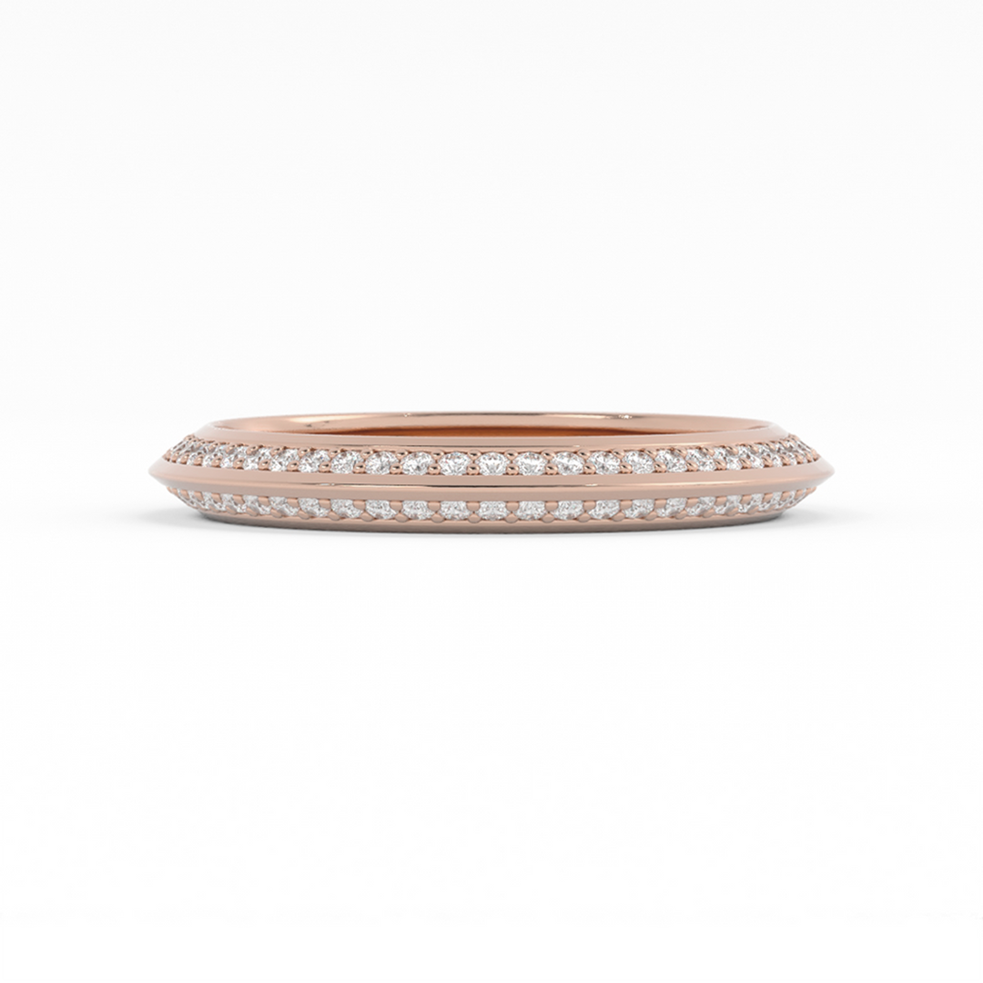 10K Rose Gold Round Double Knife Edge Natural Diamond Wedding Band