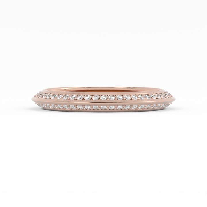 10K Rose Gold Round Double Knife Edge Natural Diamond Wedding Band
