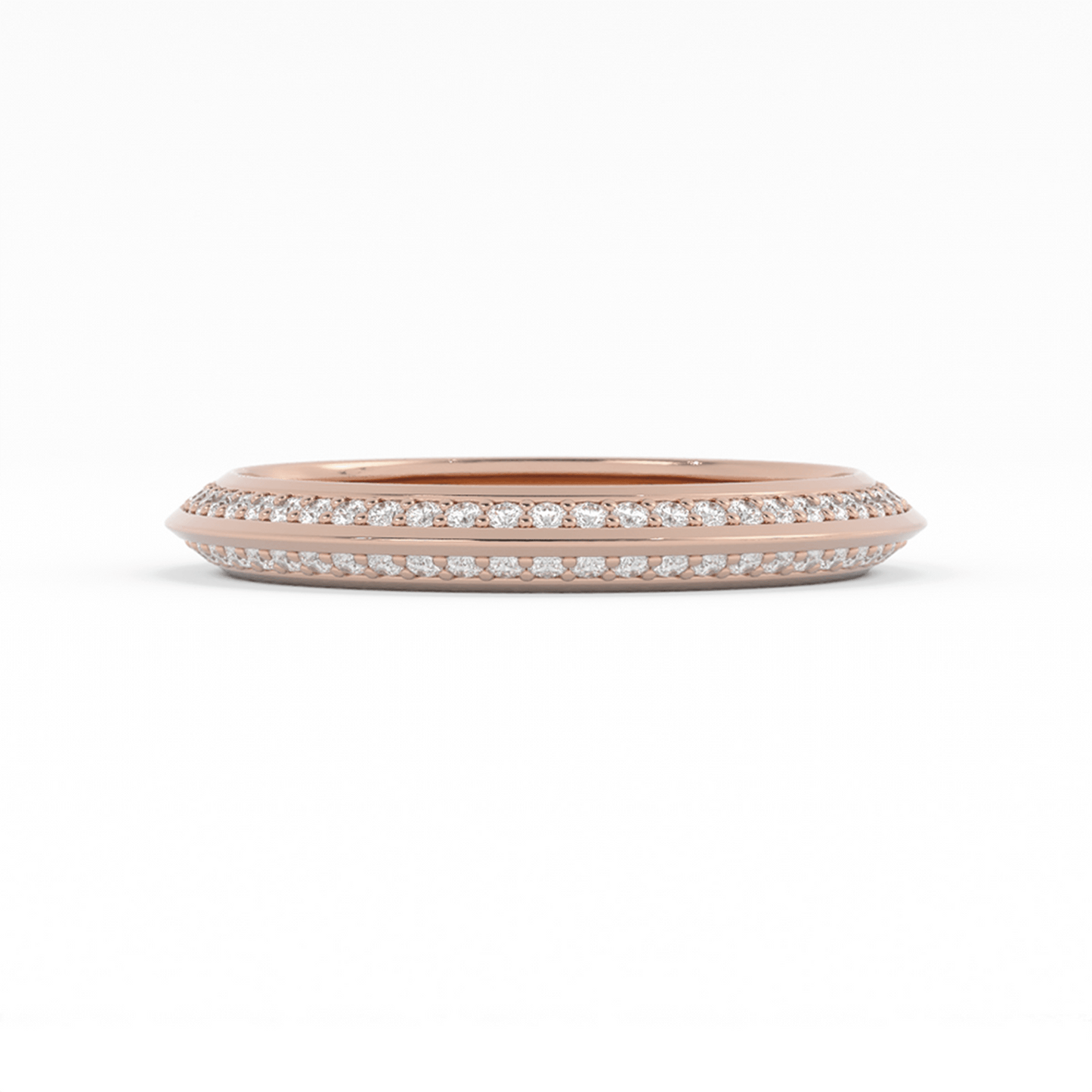 18K Rose Gold Round Double Knife Edge Natural Diamond Wedding Band