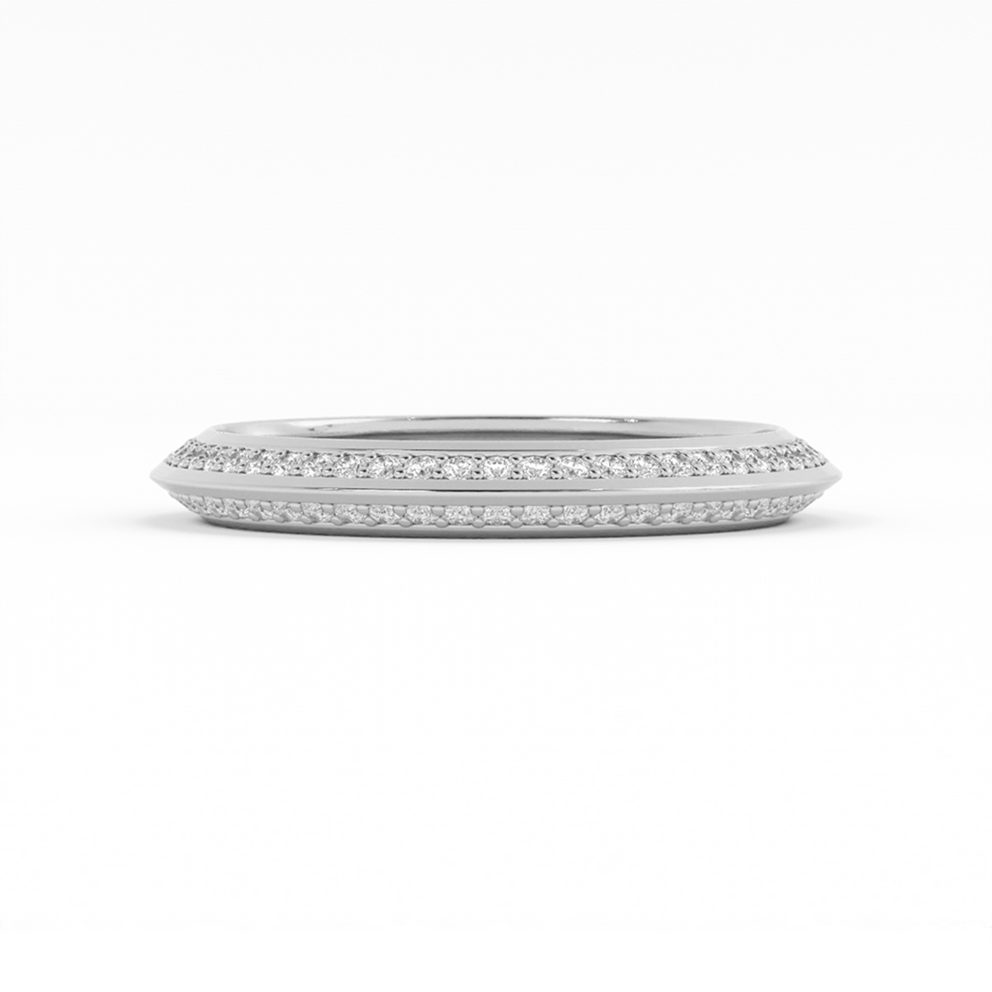 14K White Gold Round Double Knife Edge Natural Diamond Wedding Band