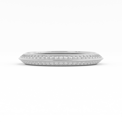 14K White Gold Round Double Knife Edge Natural Diamond Wedding Band