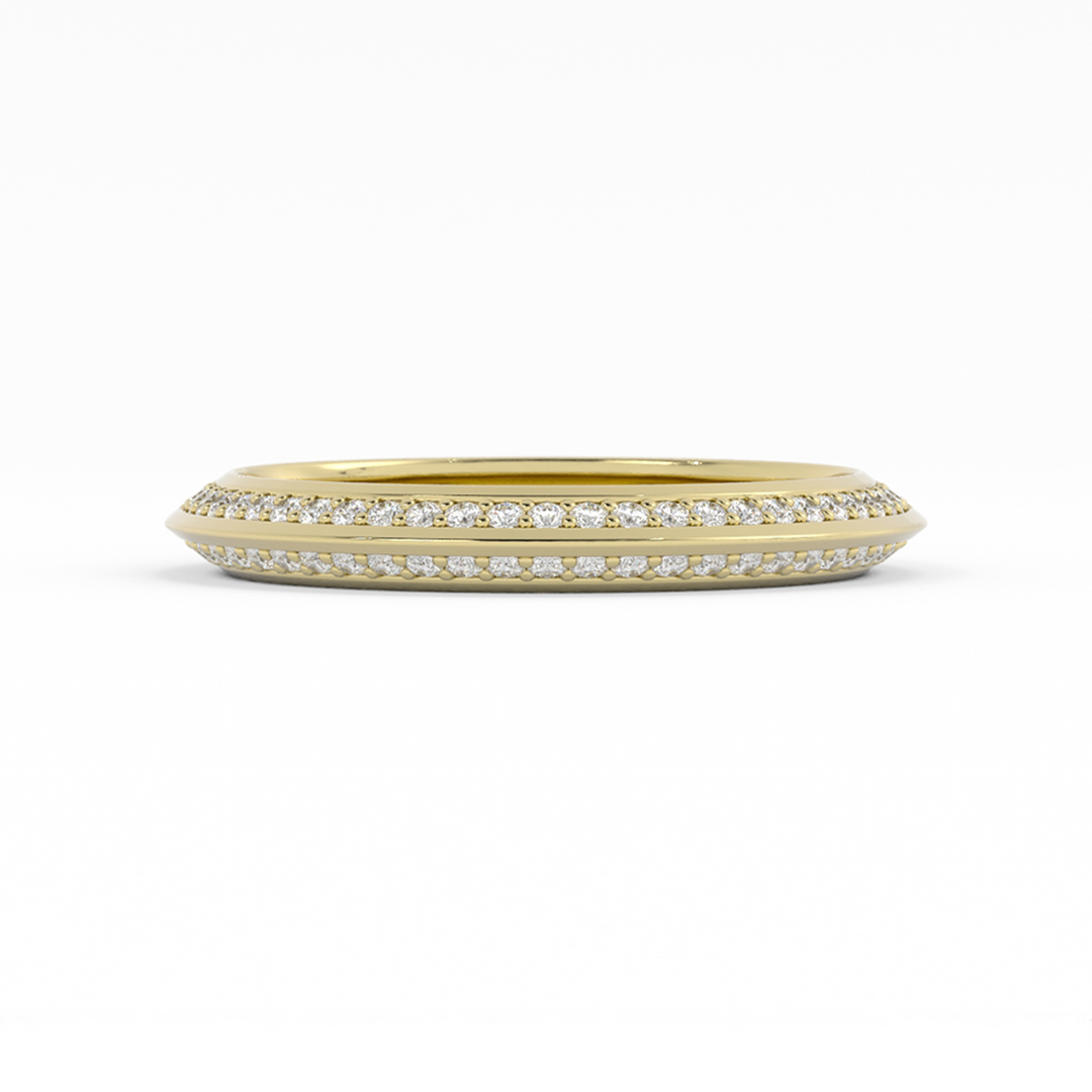 10K Yellow Gold Round Double Knife Edge Natural Diamond Wedding Band