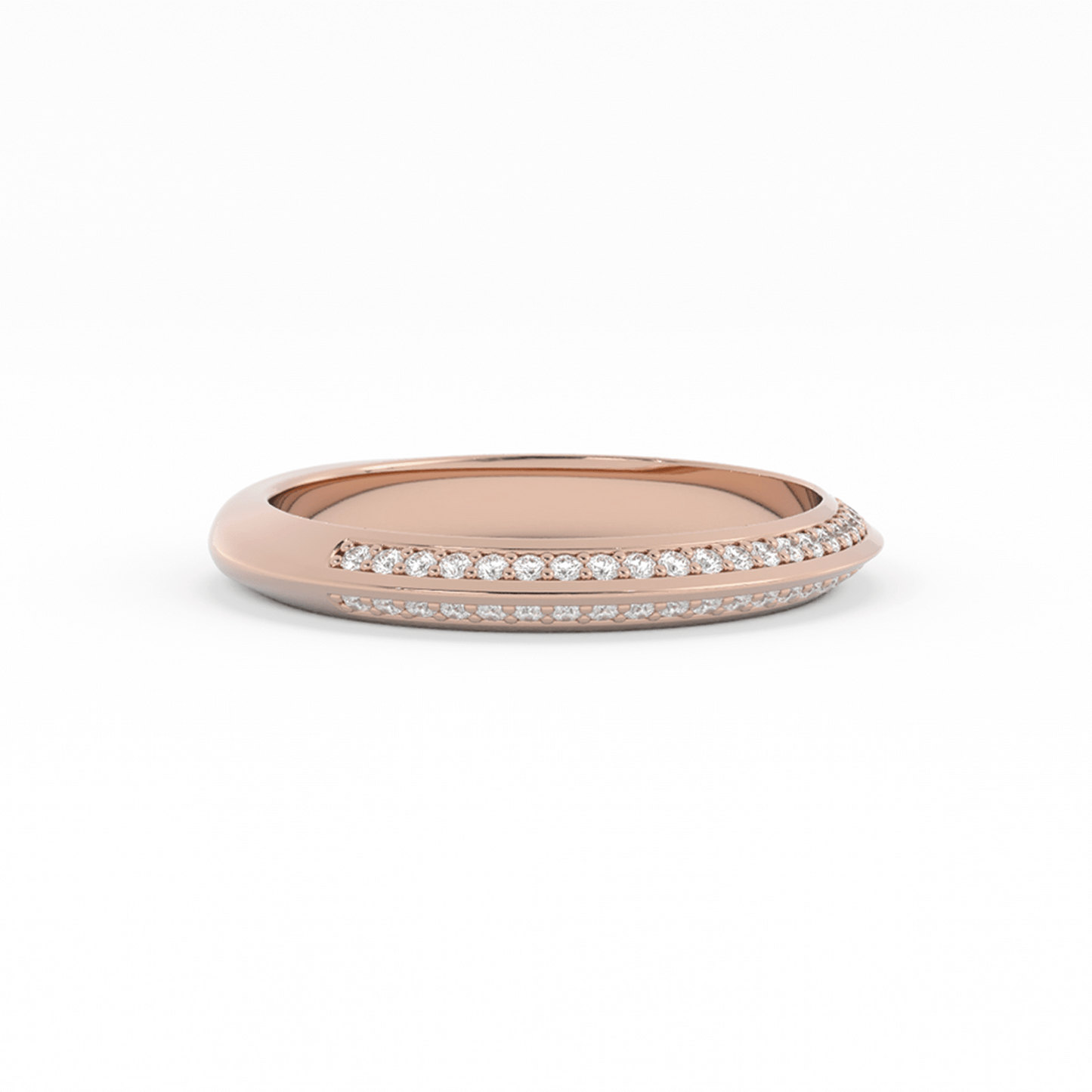 14K Rose Gold Round Double Knife Edge Natural Diamond Wedding Band