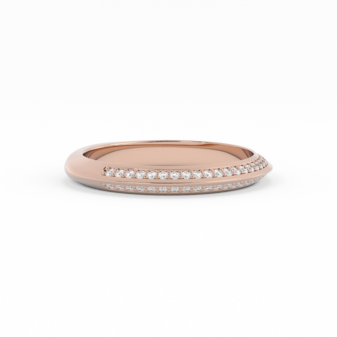 10K Rose Gold Round Double Knife Edge Natural Diamond Wedding Band