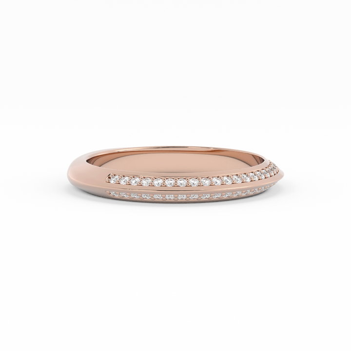 10K Rose Gold Round Double Knife Edge Natural Diamond Wedding Band