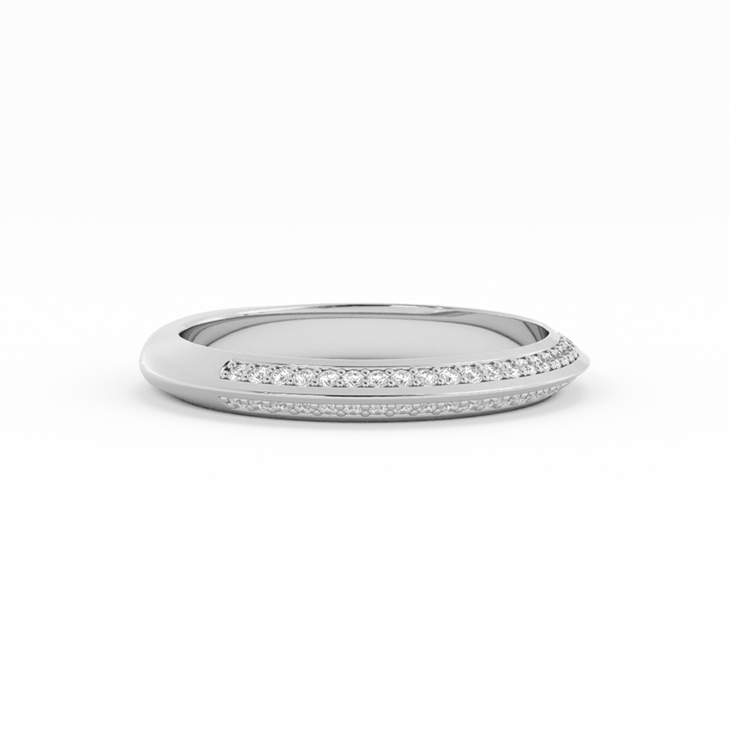 10K White Gold Round Double Knife Edge Natural Diamond Wedding Band