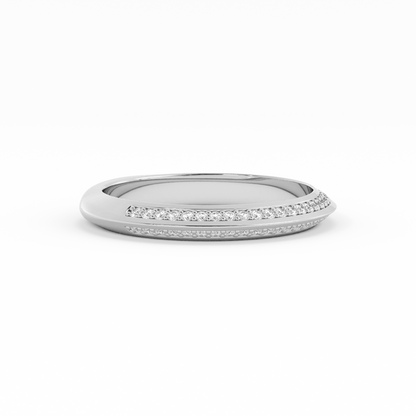 10K White Gold Round Double Knife Edge Natural Diamond Wedding Band