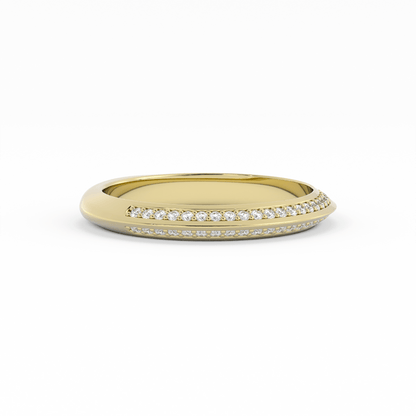 18K Yellow Gold Round Double Knife Edge Natural Diamond Wedding Band
