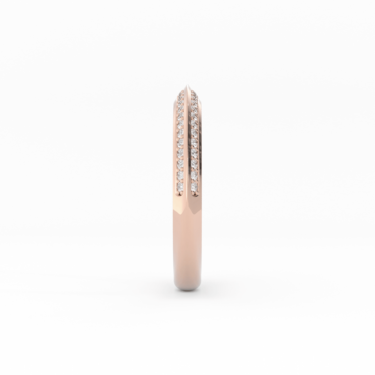 14K Rose Gold Round Double Knife Edge Natural Diamond Wedding Band