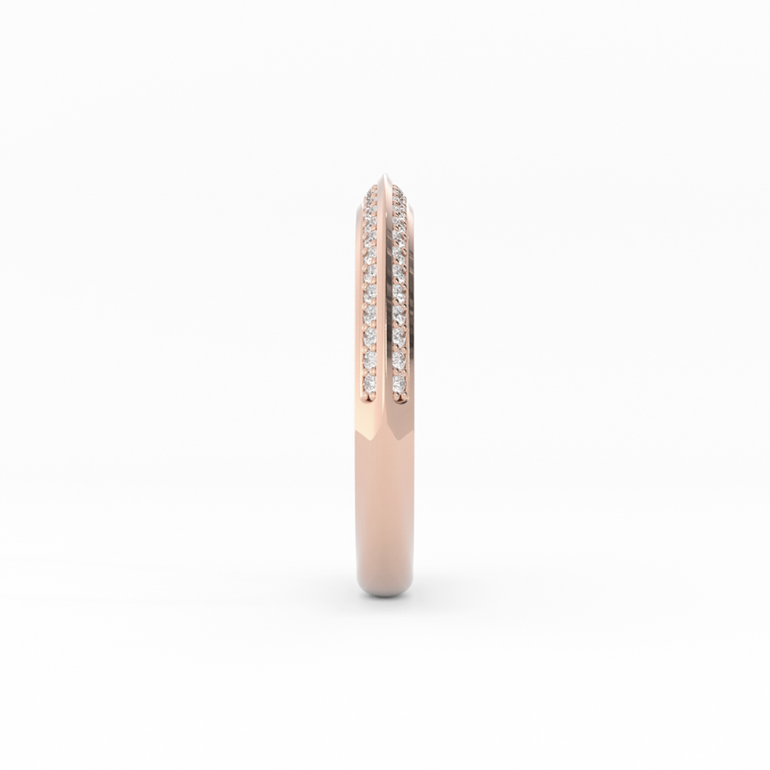 10K Rose Gold Round Double Knife Edge Natural Diamond Wedding Band