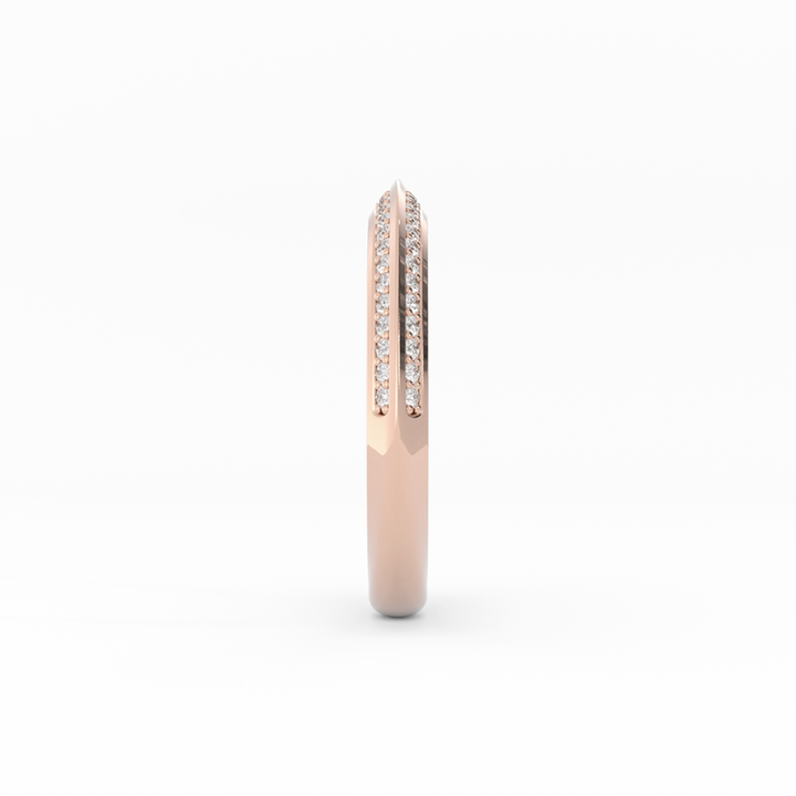 10K Rose Gold Round Double Knife Edge Natural Diamond Wedding Band