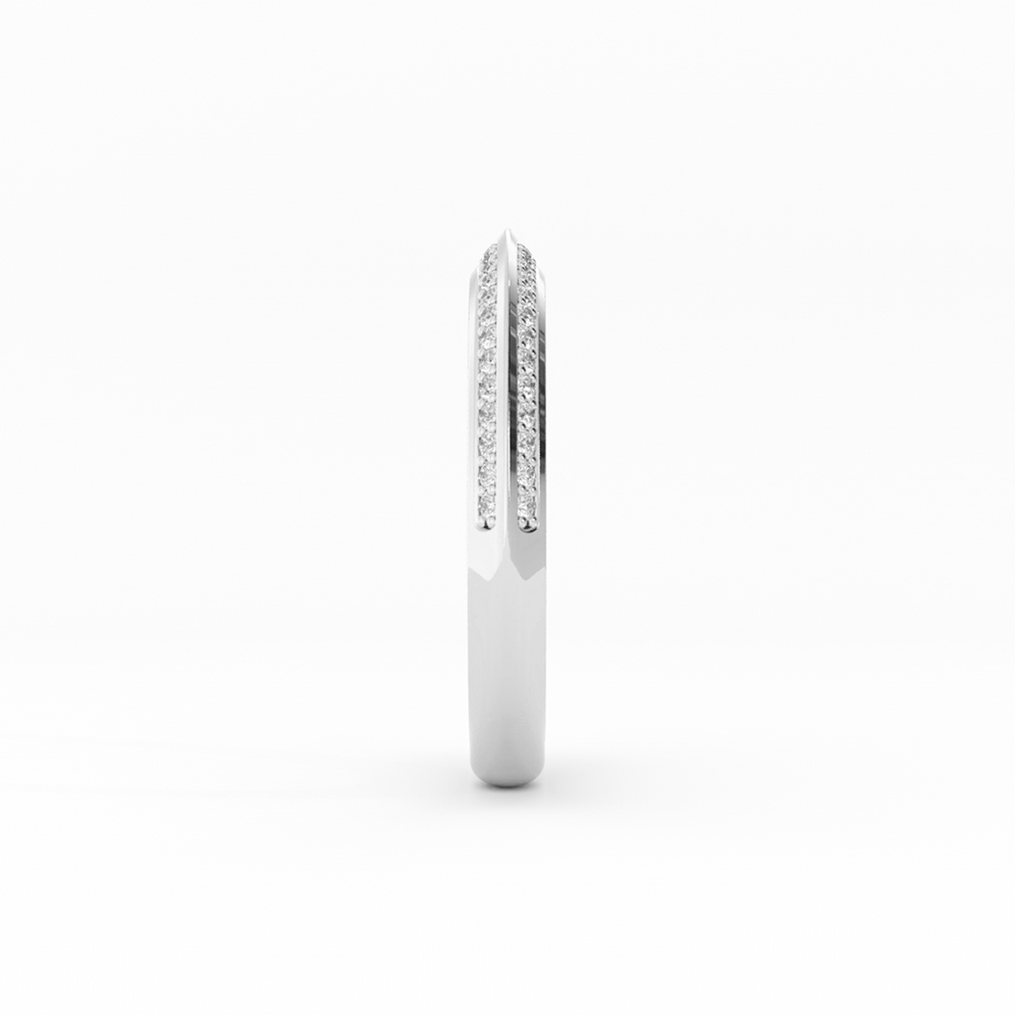 18K White Gold Round Double Knife Edge Natural Diamond Wedding Band