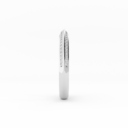 10K White Gold Round Double Knife Edge Natural Diamond Wedding Band